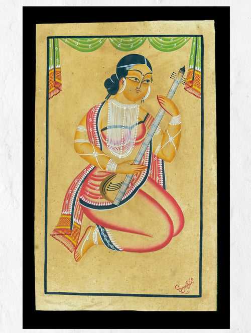 Kalighat Painting - Musician Lady