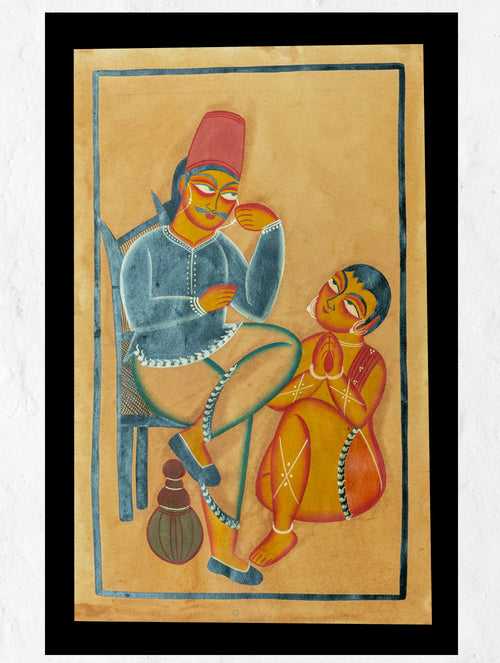 Kalighat Painting With Mount - A Couple