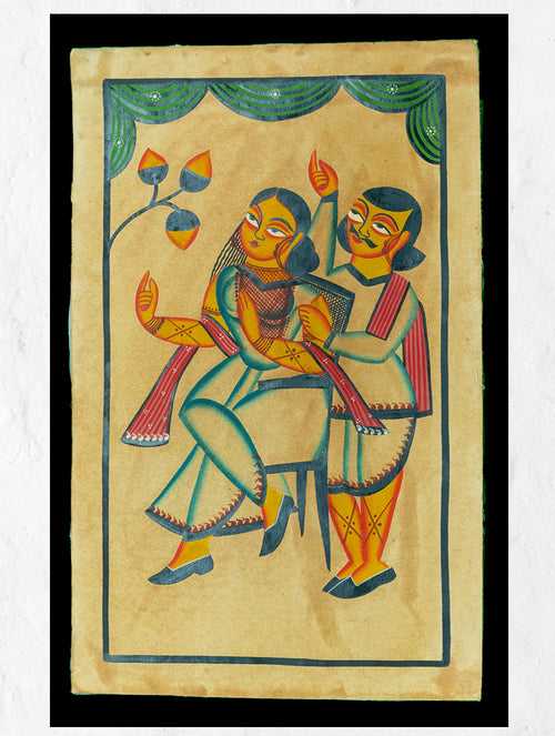 Kalighat Painting With Mount - Couple