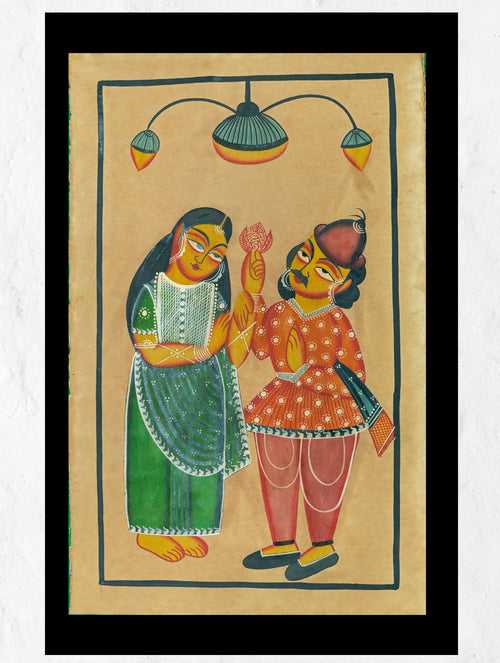 Kalighat Painting With Mount - Flower For Her