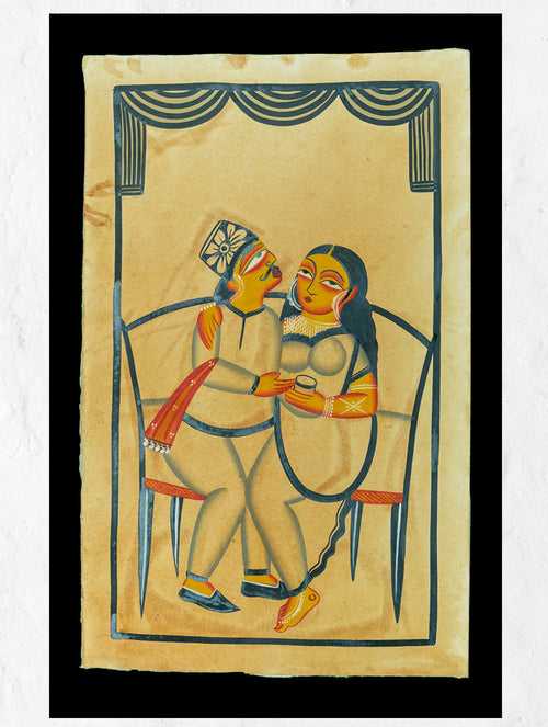 Kalighat Painting With Mount - Love Is In The Air