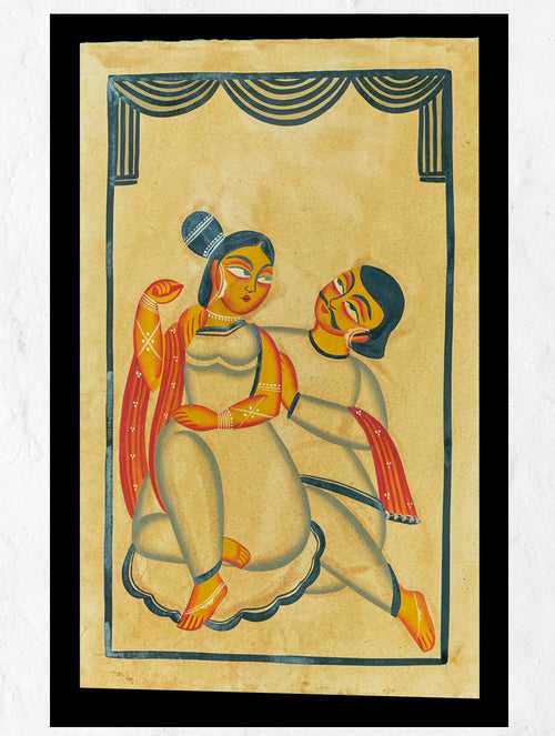 Kalighat Painting With Mount - The Couple