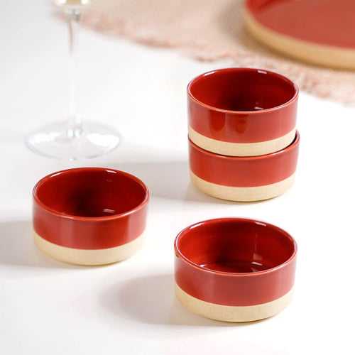 Glazed Ceramic Bowls Set Of 4 Amber Clay 150ml