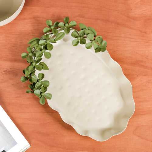 Green Garden Oval Decorative Metal Tray 15x9 Inch