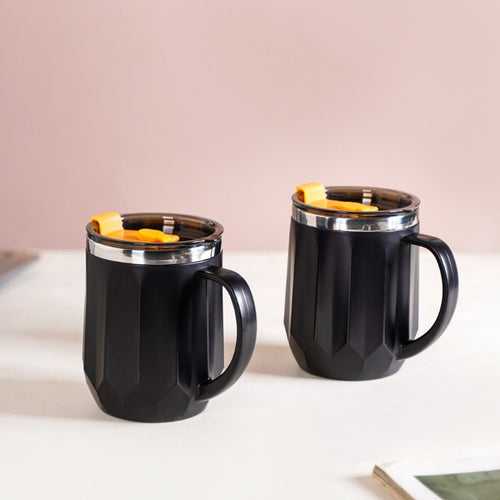 Desk Coffee Mug With Lid Set Of 2 Black 400ml