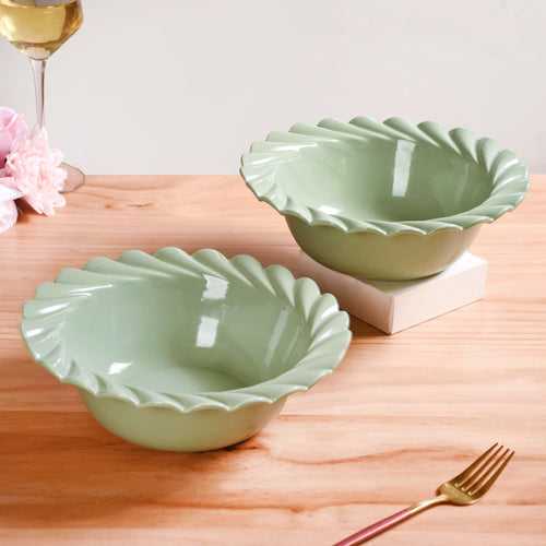 Green Scallop Luxury Serving  Bowls Set Of 2 1000ml