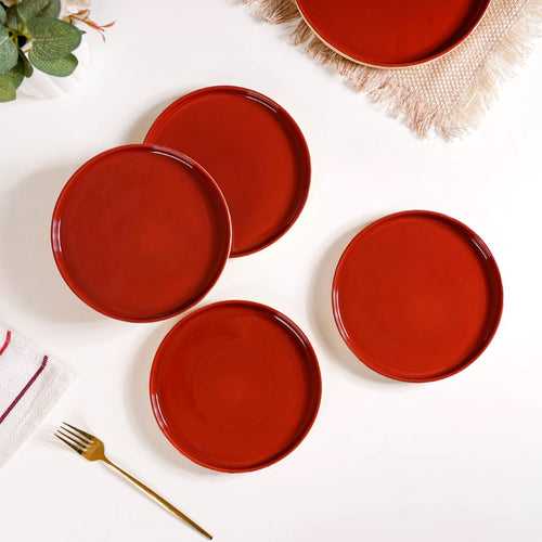 Set Of 4 Stoneware Snack Plates 8 Inch Amber Clay