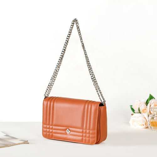 Classic Flap Tan Shoulder Bag With Chain