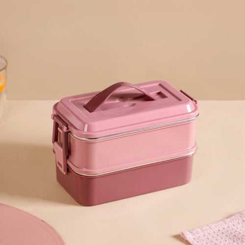 Insulated Bento Lunch Box Double Decker Pink 1400ml