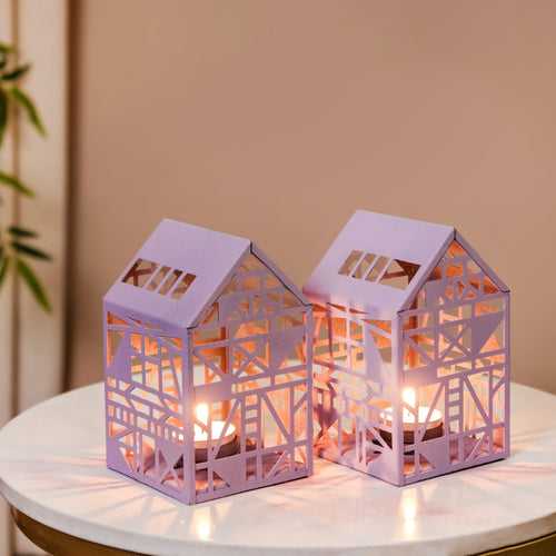 Geometric Cutwork Lantern Lavender Set Of 2