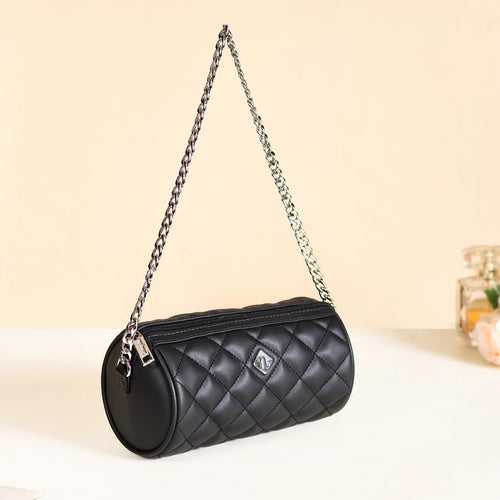 Black Quilted Mini Barrel Bag