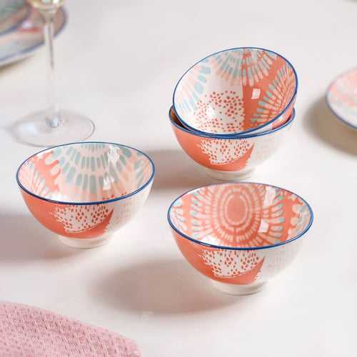 Pastel Print Ceramic Snack Bowls Set Of 4 300ml
