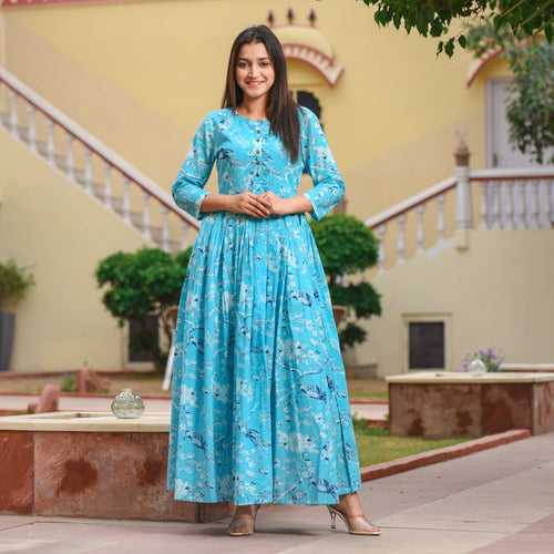 Ice Blue Flora Ruffel Dress