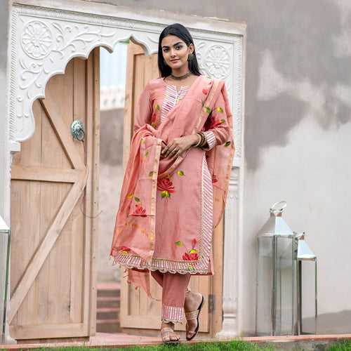 Handpainted Dusty Rose Chanderi Gota suit