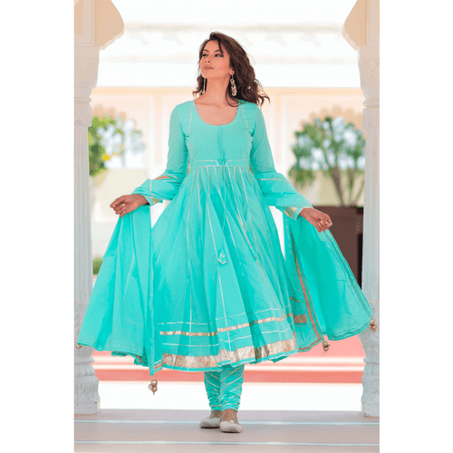 Mint Green Anarkali With Gota Work