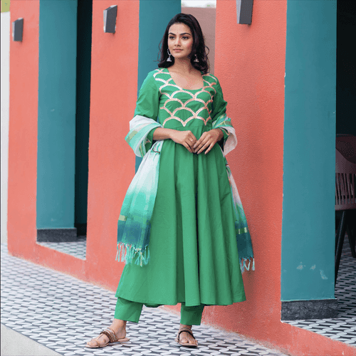 Emerald Green Embroidered Suit Set