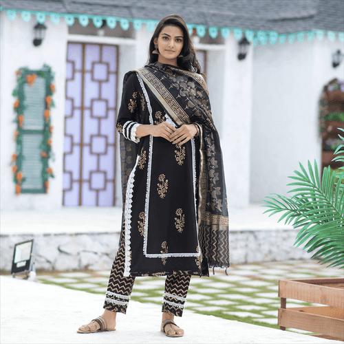 Black Gold Crochet Suit Set