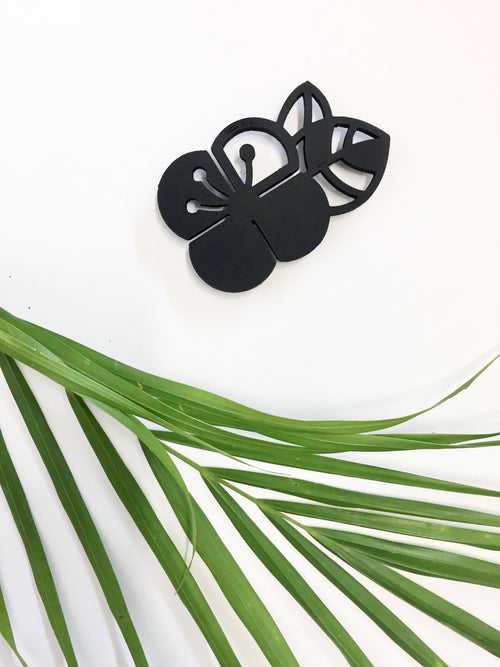 Black Graphic Flower Brooch (Small)