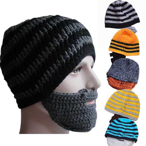 Men Knit Crochet Beard Hat