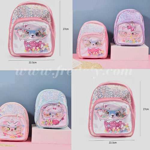 Stylish Kitty With Glasses Sequin School Bag