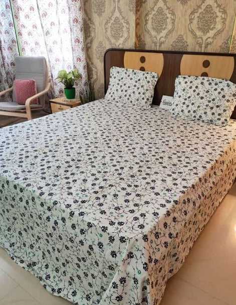 Deluxe Premium Cotton White Floral Double Bedsheet Super King 9f x 9f