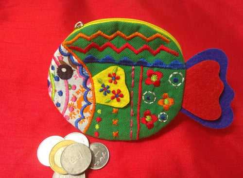 Handmade Cotton Fabric Green Kids Pouch Coin bag iPods Earplugs bag multicolour