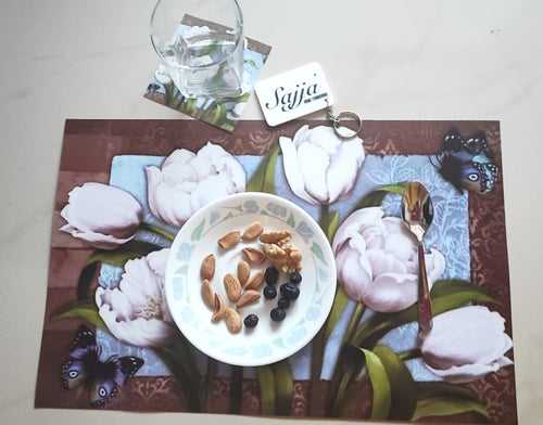 Sajja Floral Rectangular Set of 6 PVC Vinyl Washable Table Mats Coaster