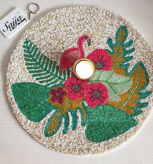 Flamboyant Flamingo Beads Round Table Placemat