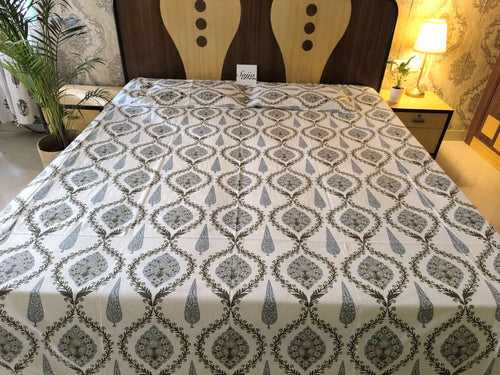 Hand Block Cypress Mughal Butta  Queen | Smaller King Cotton Bedsheets Online 95 inches x 108 inches