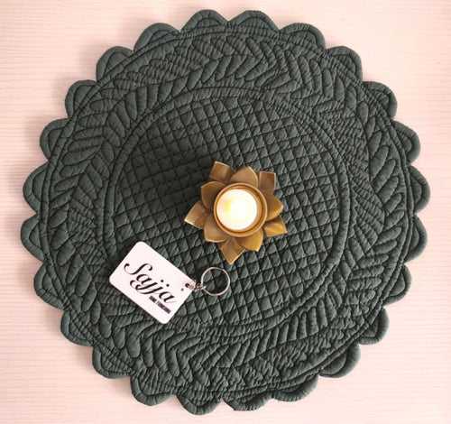 Dark Green Floral Spirally Round Cotton Placemat Table Fabric Table Mat - 1piece