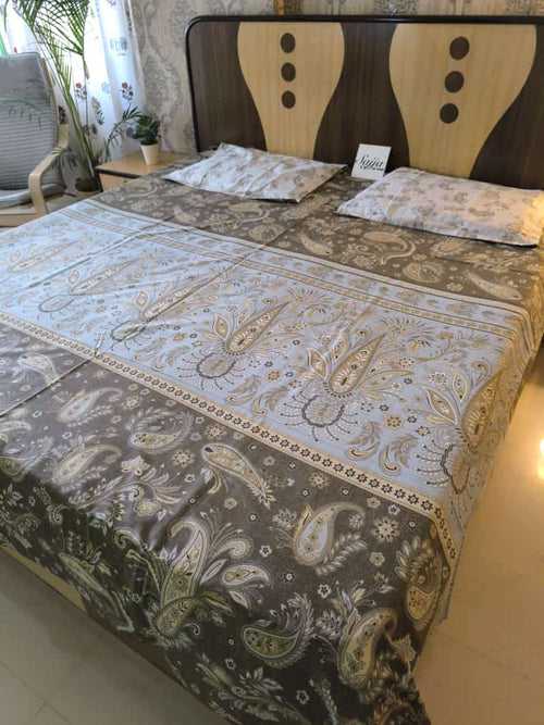 Buy Online Designer Paisley Blue Brown Twill Cotton King Bedsheet 108 x 108 inches (Copy)
