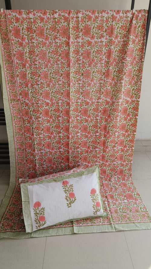 Buy Premium South Cotton Mughal Floral Hand block Double Bedsheet King 9 feet x 9 feet