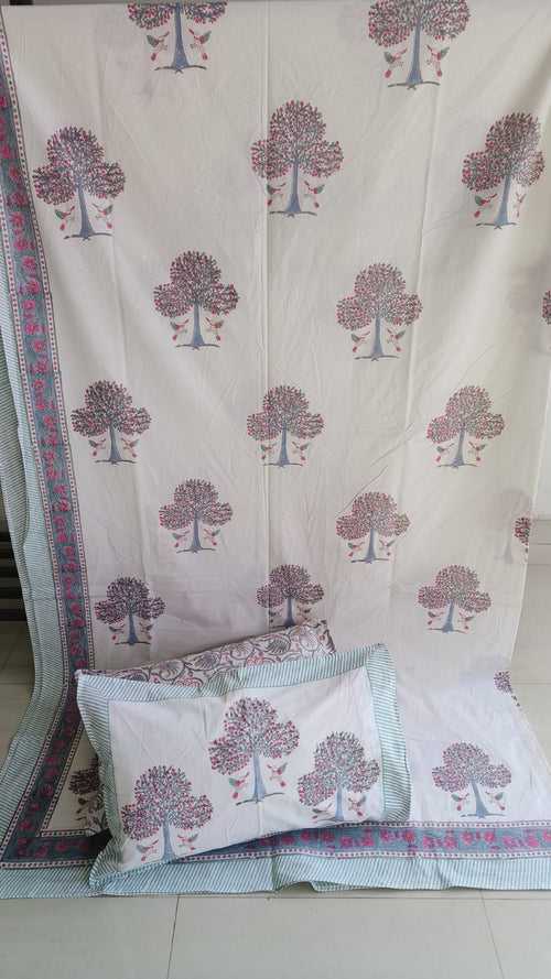 Premium Quality Hand Block Tree of life Floral King Cotton Bedsheets Online 108 inches x 108 inches
