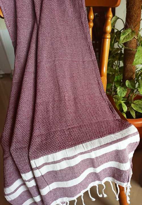 Absorbent Weaved Tasseled Turkish Organic Cotton Bath Towel Purplish Grape