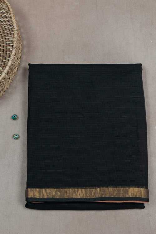 Pleasant Black Plain with Pallu Block Printed Kota Cotton saree