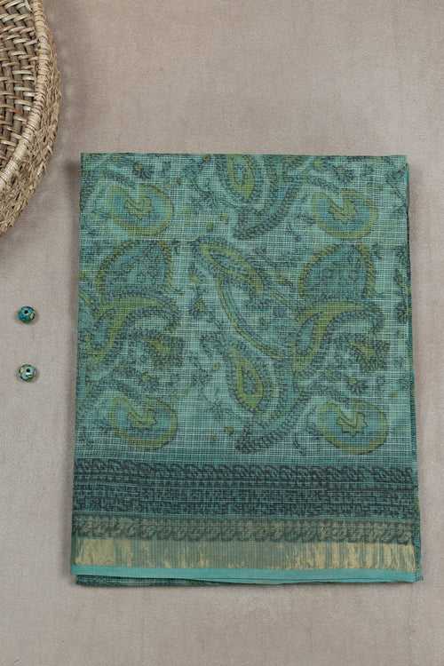 Light Green Block Printed Kota Cotton saree