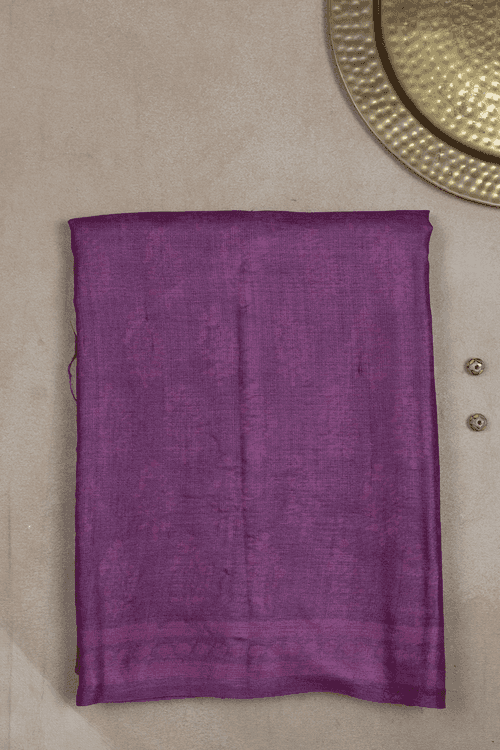 Faded Purple Block Printed Tussar Silk Saree
