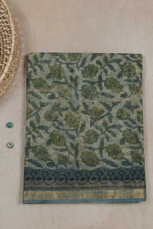 Subdued Grey Block Printed Kota Cotton saree