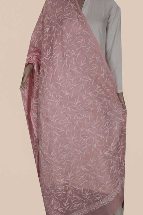 Peach with Florals Chikankari Kota Cotton Dupatta