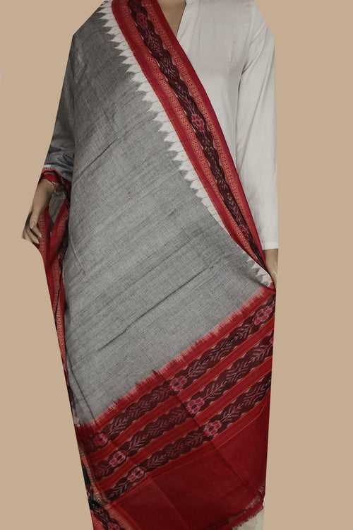 Grey with Red Orissa Ikat Cotton Dupatta