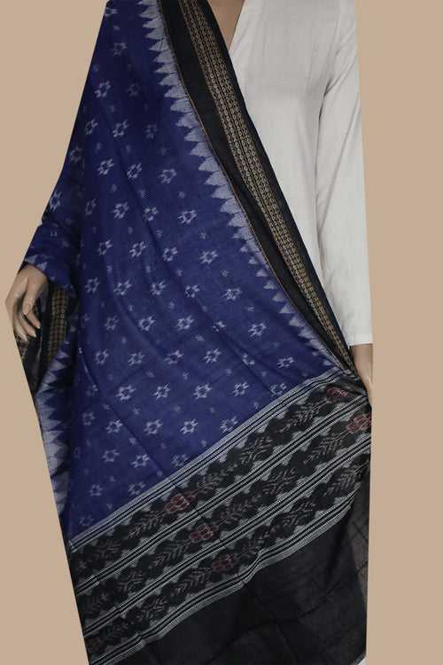 Cream Butta's on Blue Orissa Ikat Cotton Dupatta