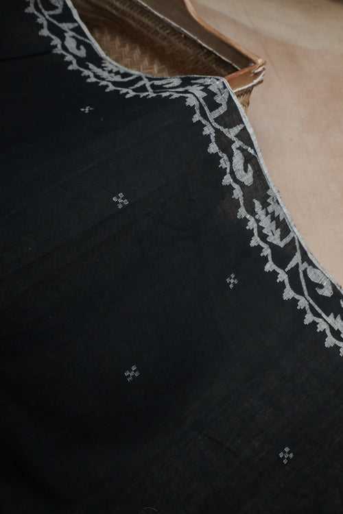 Faded Black Jamdani Cotton Fabric