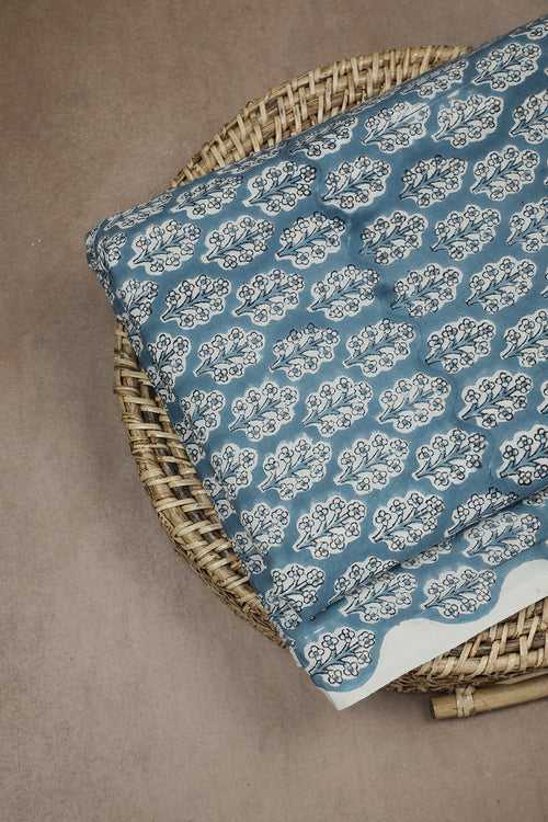 Buttas on Blue Sanganeri Cotton Fabric