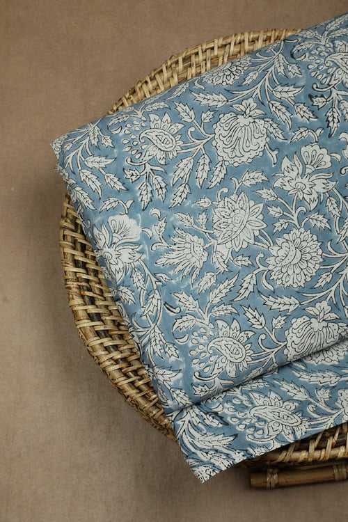 Greyish Blue Sanganeri Cotton Fabric
