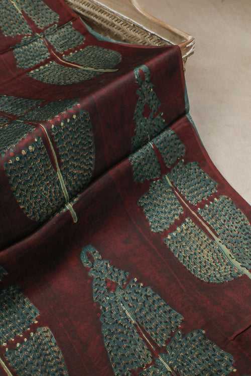 Big Butta on Maroon Block Printed Modal Silk Fabric