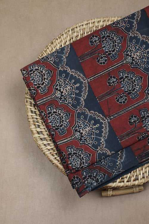 Indigo with Maroon Ajrak Cotton Fabric