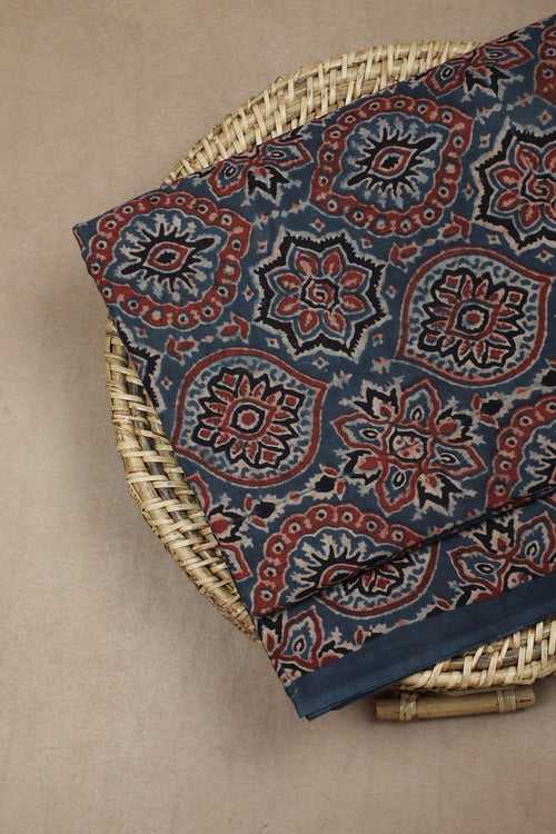 Maroon Pattern on Indigo Ajrak Cotton Fabric