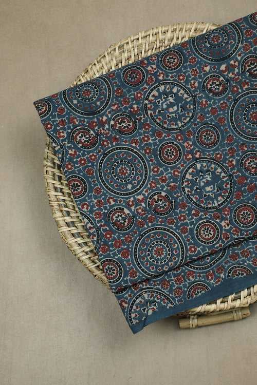 Circle Motifs on Indigo Ajrak Cotton Fabric