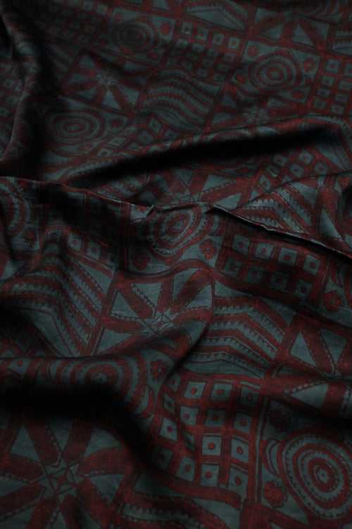 Subdued Maroon Block Printed Modal Silk Fabric
