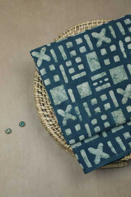 Dull Indigo Block Printed Cotton Fabric